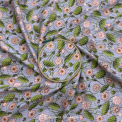 Light Mauve Floral Printed Self Weave Cotton Fabric