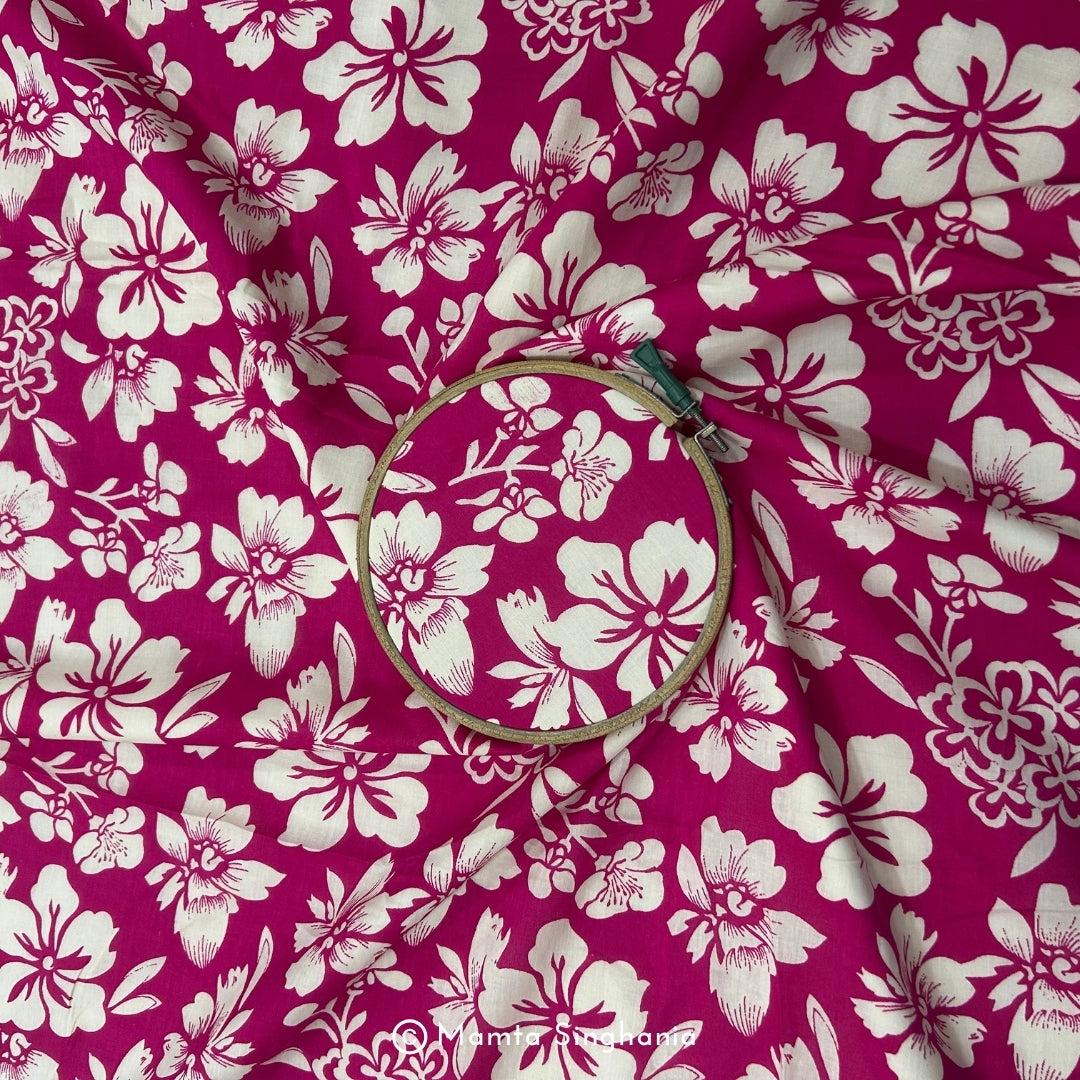 Rani Pink Floral Printed Cotton Fabric