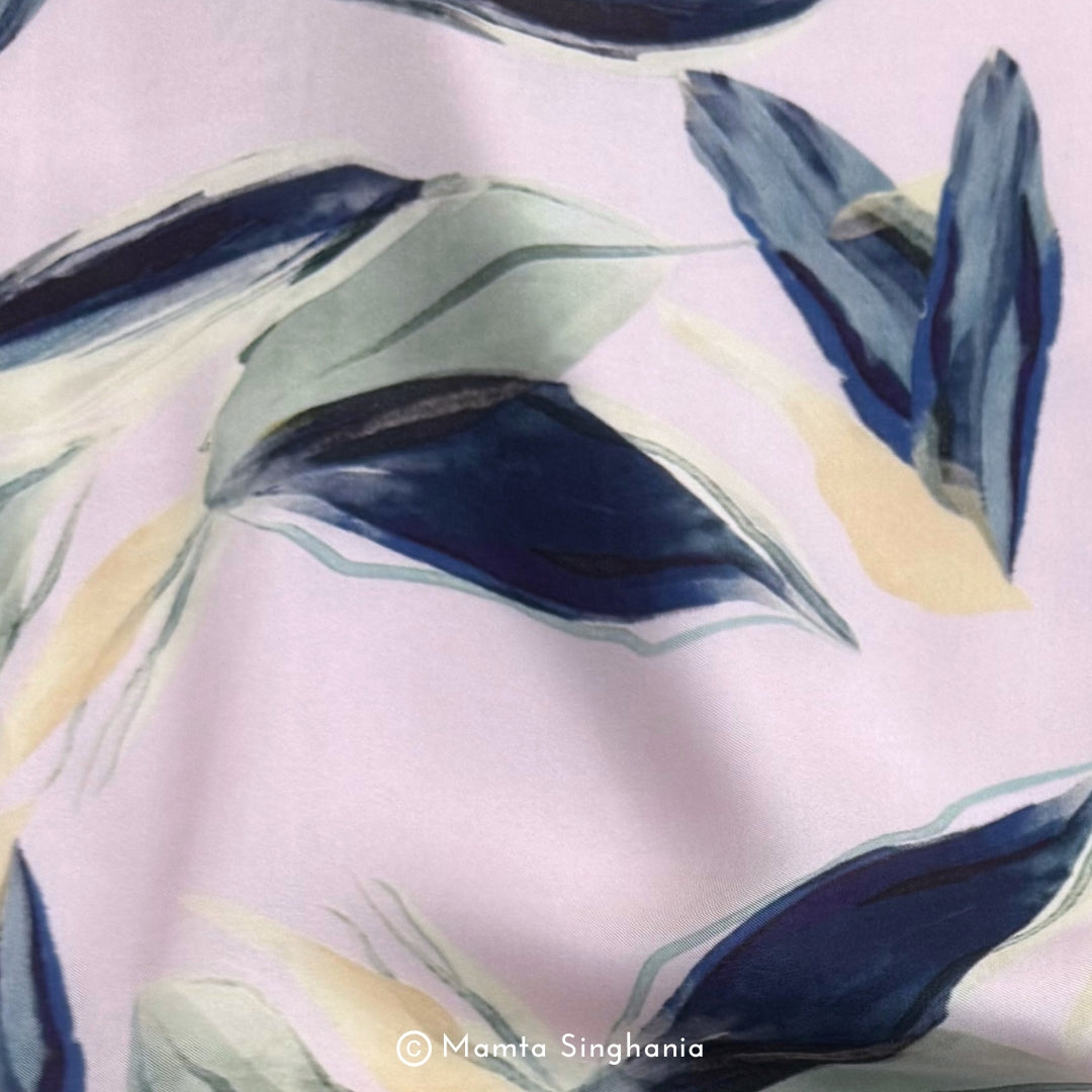 Pink Leaf Printed Modal Satin