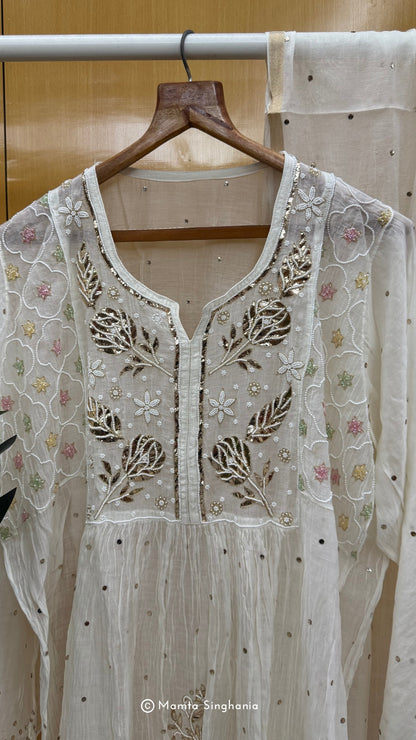 White Semi-stitched Mukaish Suit Set
