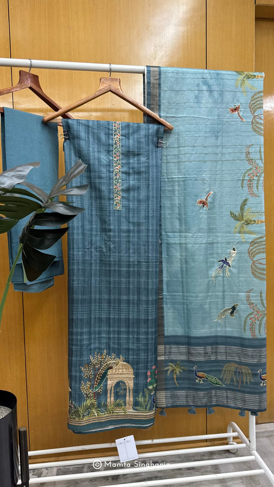 Blue Pita Embroidered Chanderi Suit Set