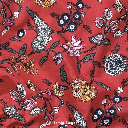 Reddish Floral Printed Cotton Fabric