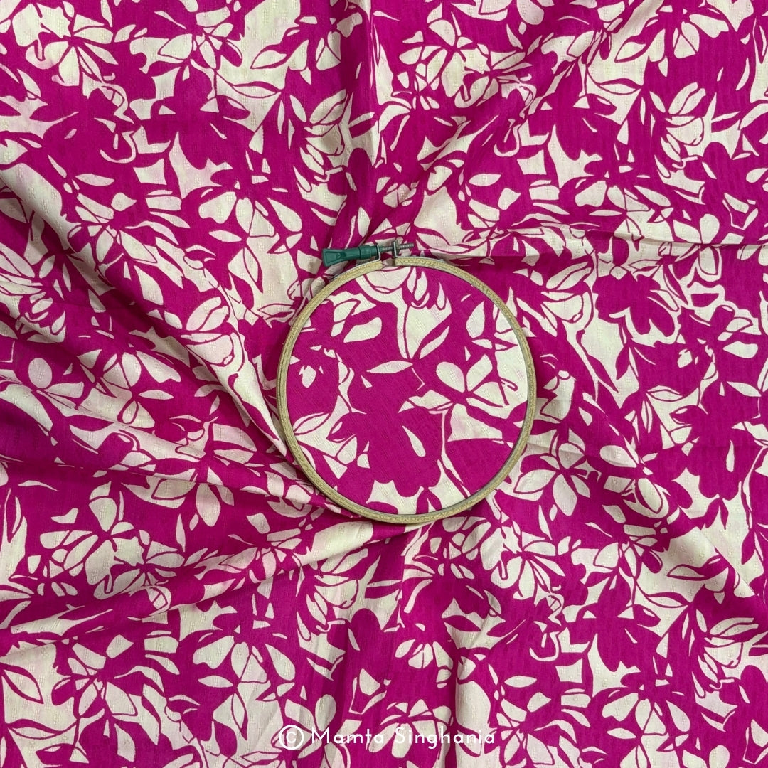 Pink Floral Printed Self-weave Cotton Fabric (56”)