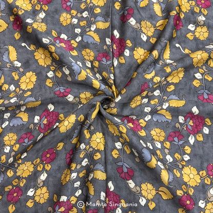 Grey Kalamkari Printed Modal Satin