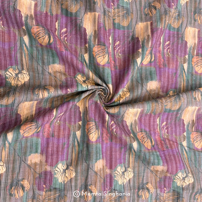 Mauve Peach Floral Printed Self Weave Cotton Fabric