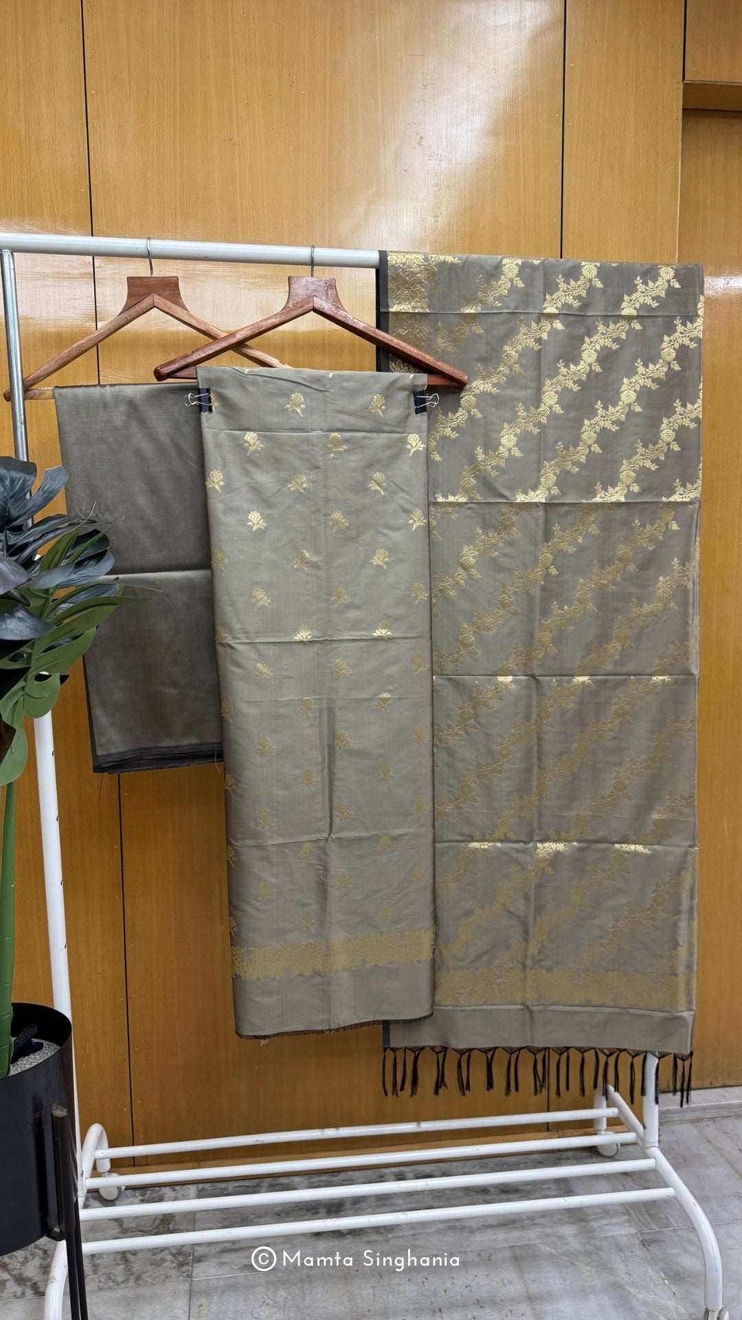 Ash Grey Banarasi Brocade Suit Set