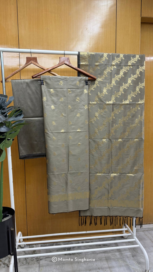 Ash Grey Banarasi Brocade Suit Set