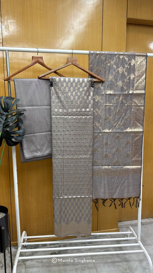 Silver Grey Banarasi Brocade Suit Set