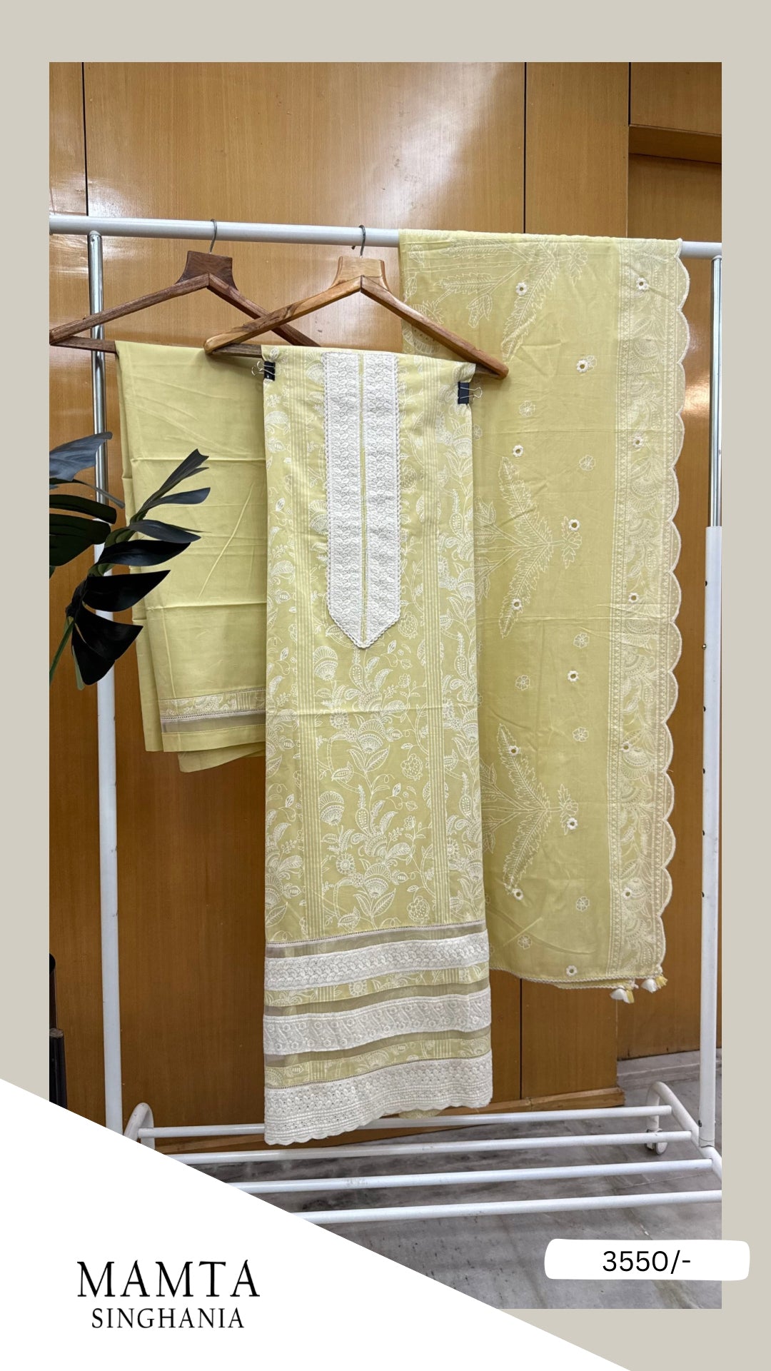 Yellow Cotton Lace Embroidered Unstitched Suit Set
