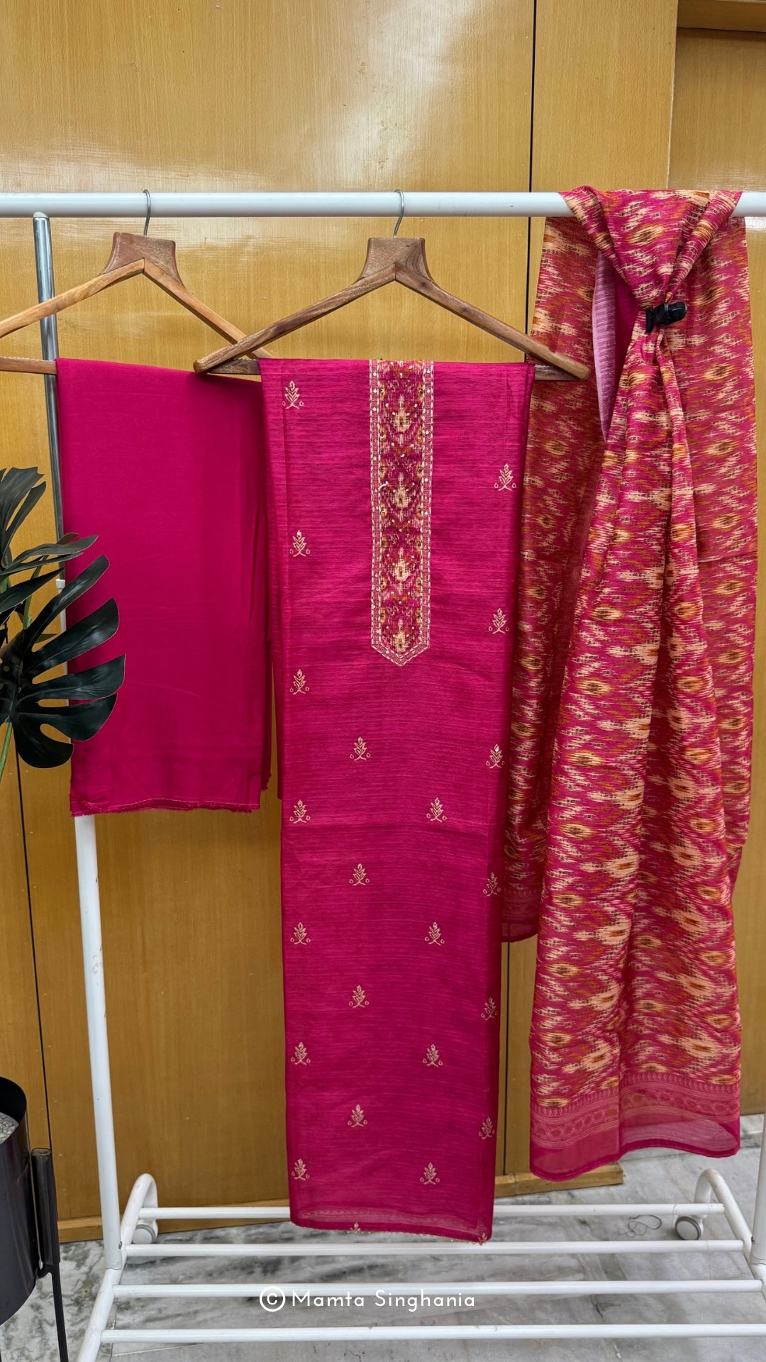 Pink Kantha Embroidered Unstitched Suit Set