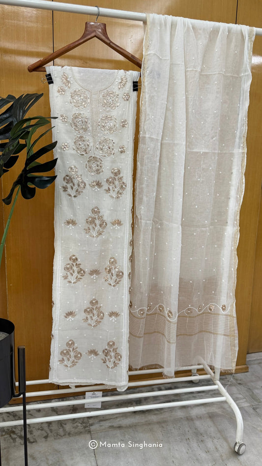 White Unstitched Gota Moti Suit Set