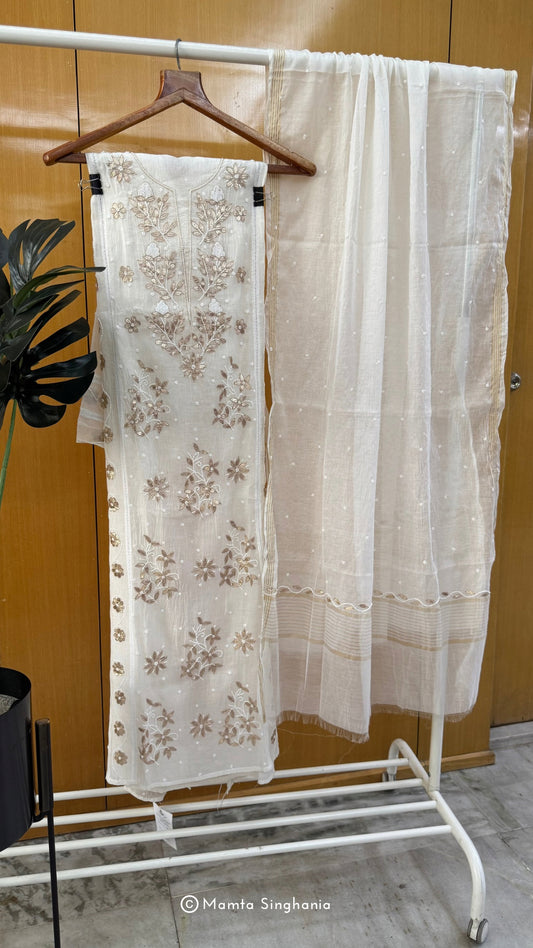 White Unstitched Gota Moti Suit Set