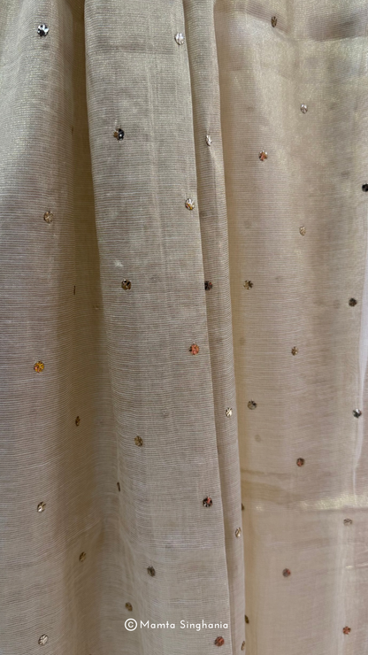 Beige Semi-stitched Chikankari Tissue Suit Set